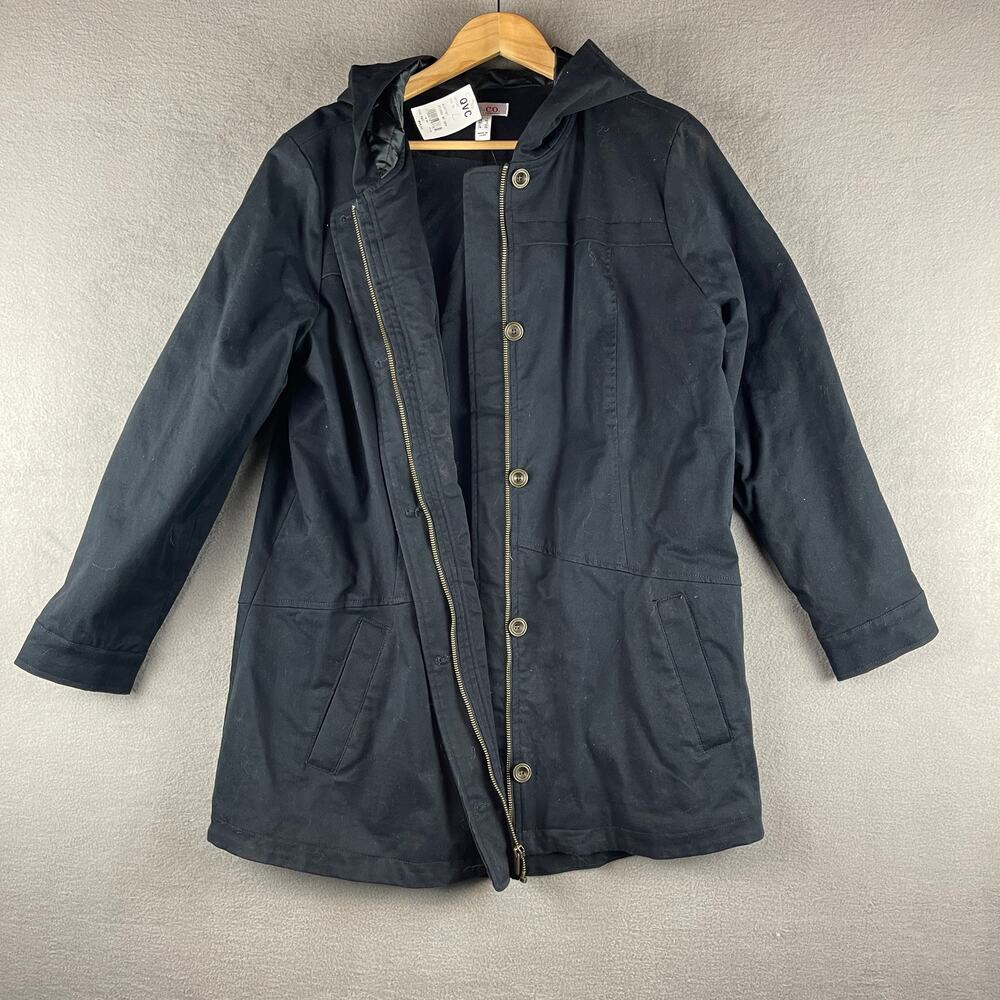 Denim & Company Women’s L Black Cotton Coat with Hood